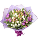 Букет из 51 пионовидного тюльпана нежный микс